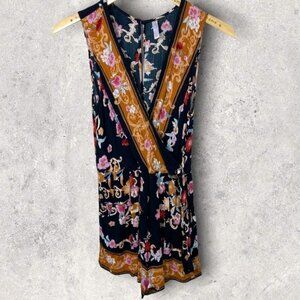 Target Xhilaration Bohemian Floral V-Neck Romper Printed Size Small Blue Orange‎